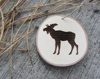Moose Ornament | Wood Slice Christmas Ornament | Woodland Animal Ornament