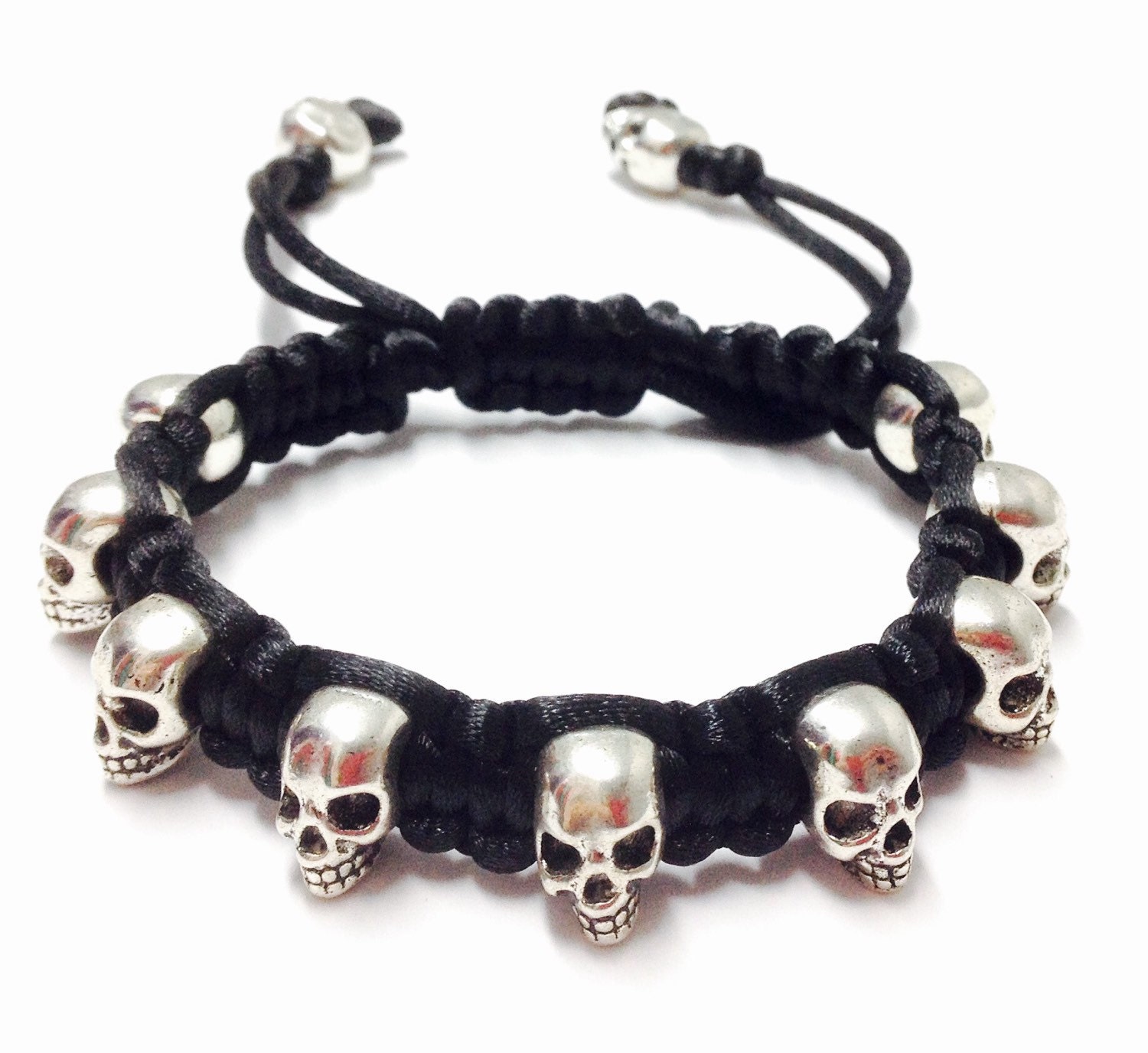 Men's Silver Skull Bracelet Skull Macrame Bracelet