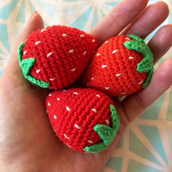 1 Pc Crochet Strawberry/ Teething Toy/ Play food for kids/