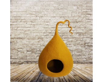 Cat bed cave +mat, Modern cat furniture, cat cave, igloo, cat nap cocoon handmade natural wool Size M for 4-5 kg 9-11 pound Pet Supplies ECO