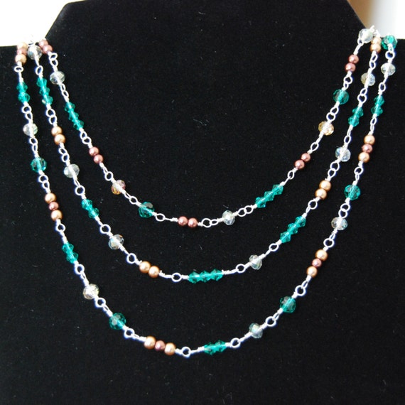 Three Strand Wire Wrapped Beaded Necklace