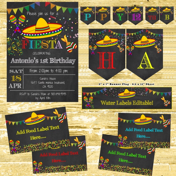 Mexican Fiesta Set Printable Instant by DIYPartyInvitation on Etsy