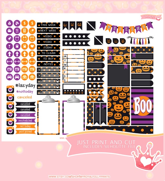 Halloween Pumpkins | Printable Planner Stickers | Happy Planner | Instant Digital Download with Silhouette file