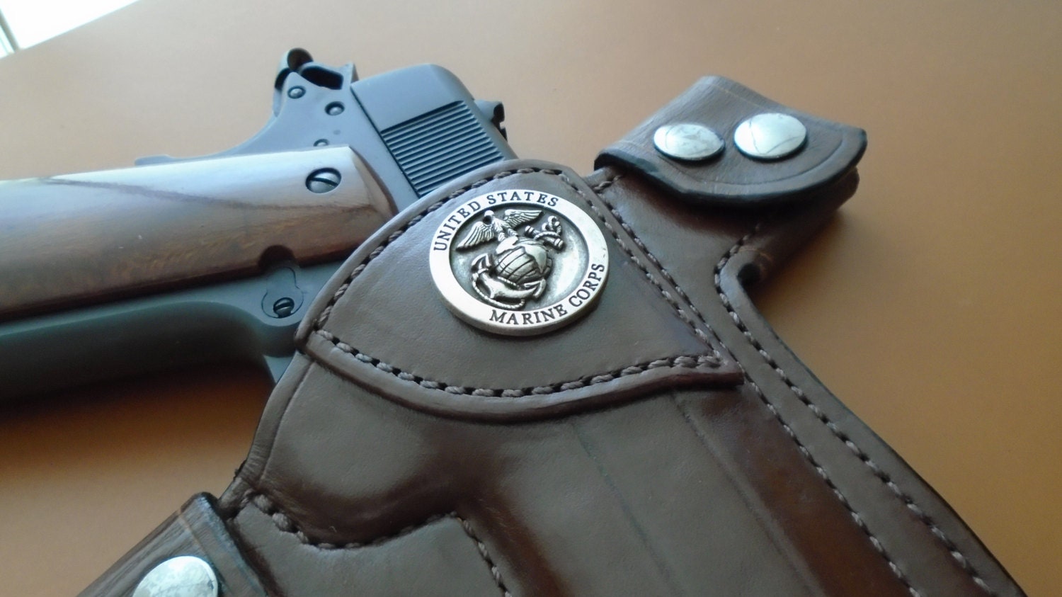 1911 4.25 SnapOn Brown Leather Holster with Marine