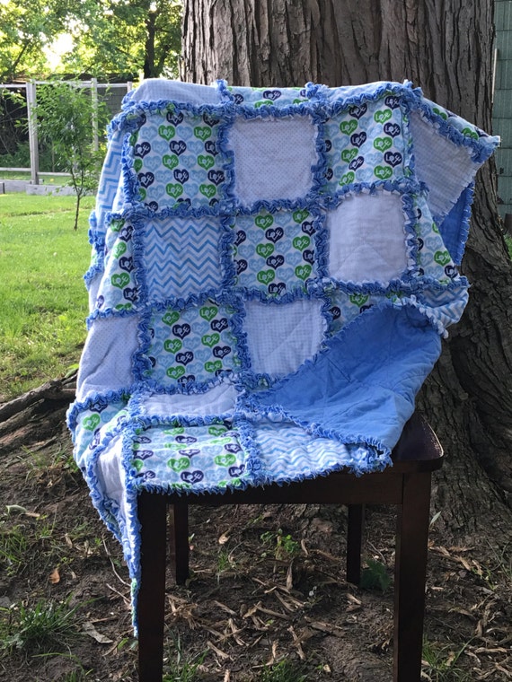 Handmade Rag Quilt Baby Boy Blanket Blue Rag Quilt