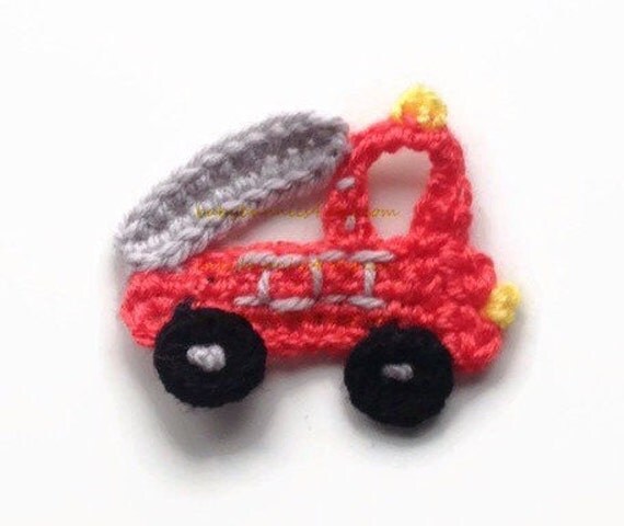 Items similar to Small firetruck fire truck crochet applique fire