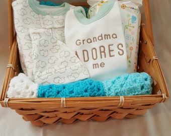 Gender Neutral Baby Gift Basket by SnuggleBuggleCrochet on Etsy
