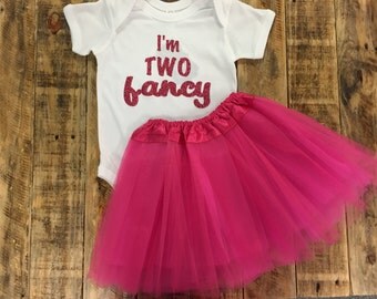 I'm TWO Fancy one piece creeper and tutu, Second Birthday Girl's Outfit, Two Year Old's Birthday
