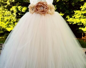 champagne flower girl dress,vintage dress,flower girl tutu dress,tulle flower girl dress,ivory flower girl dress,rustic flower girl dress