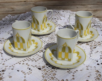 Vintage Mikasa Forecast Skyline Geometric Pattern - Mikasa Fine China - Green and Gold Dishes - 1970's dishes