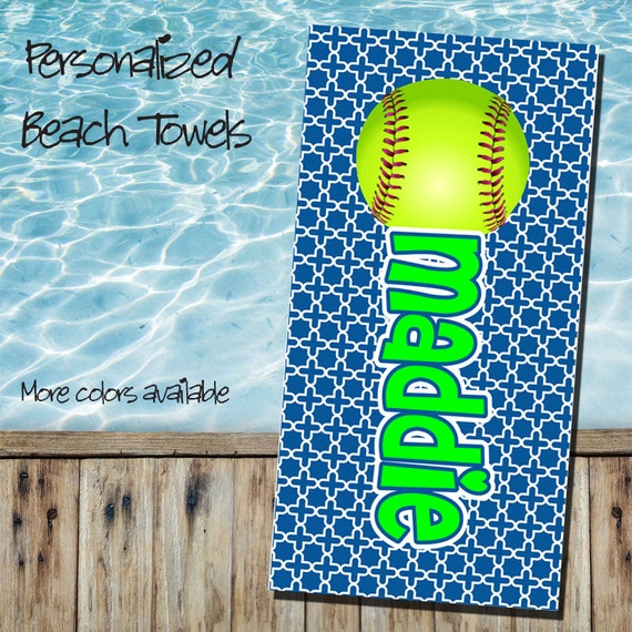 Personalized BLUE Softball Beach Towel Custom Towel Towel