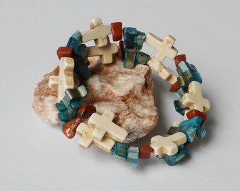 Southwestern Bracelet, Western Bracelet, Beaded, southwestern, crosses, womans bracelet, wired, multi strand, cowgirl