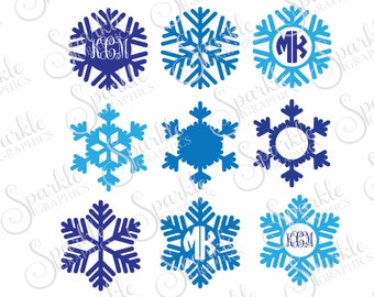 Snowflake Monogram Frame Winter SVG Christmas SVG Snowflakes Monogram Clipart Svg Dxf Eps Png Silhouette Cricut Cut File Commercial Use