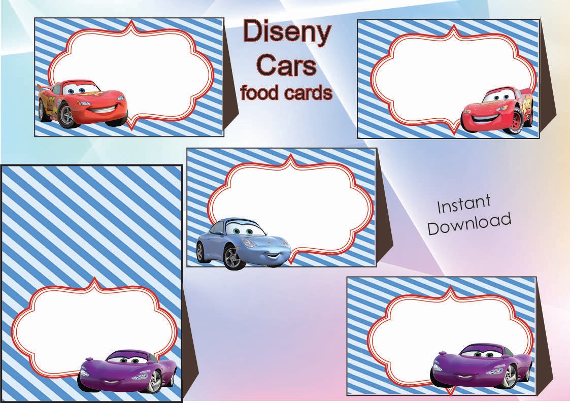 Disney cars Food Labels Food Tents Cards Tags Disney cars