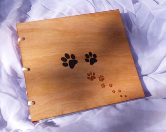 Photo Album Pawprint Design /Custom Wood Photo Album /Wood Cover Album /Wood Gift Album /Petlover's Photo Album /Love My Pet Photo Album