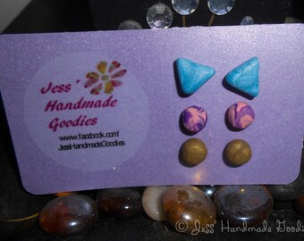 Set of 3 Polymer Clay Earring Studs