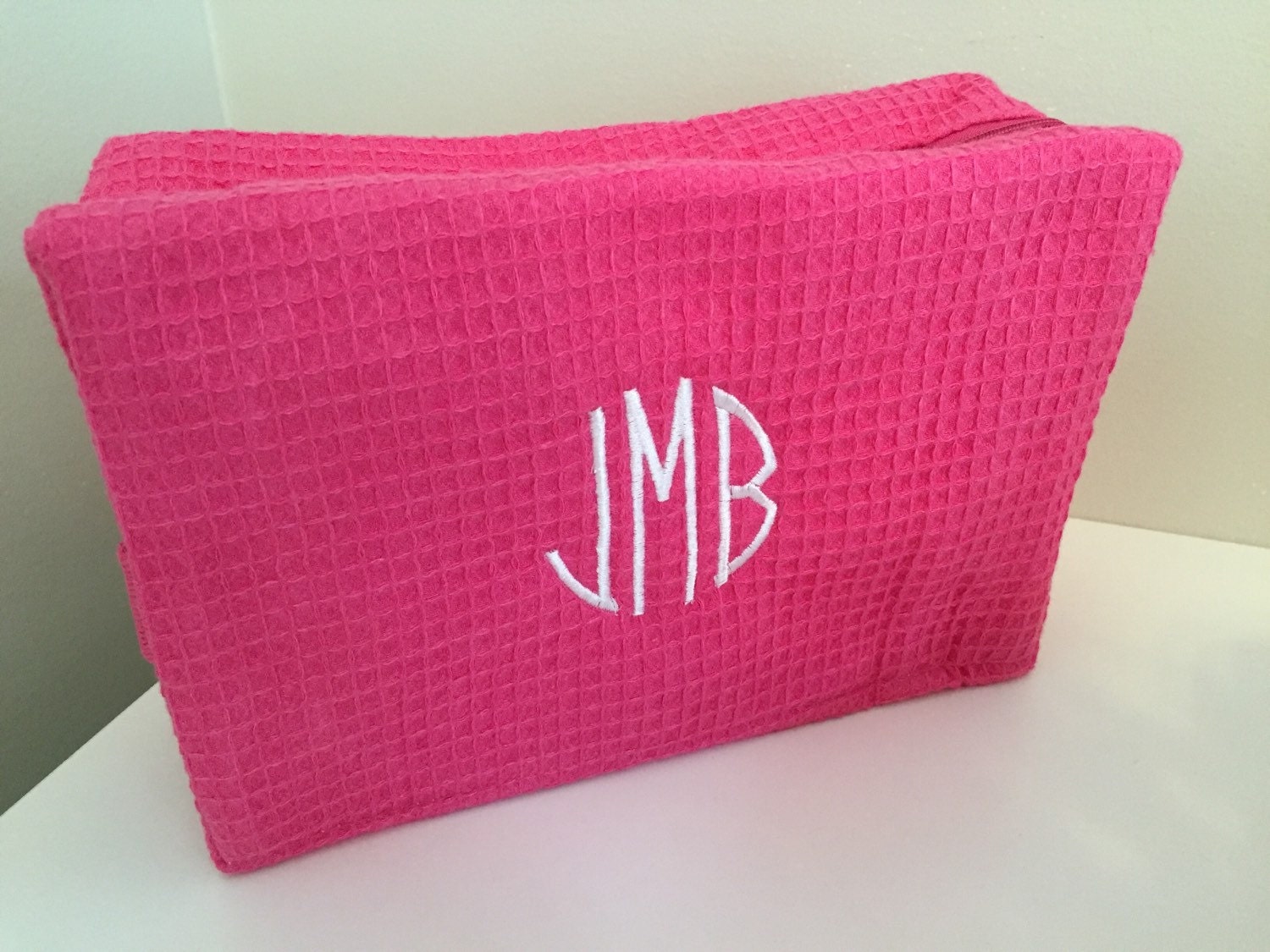 Monogrammed cosmetic bag waffle weave