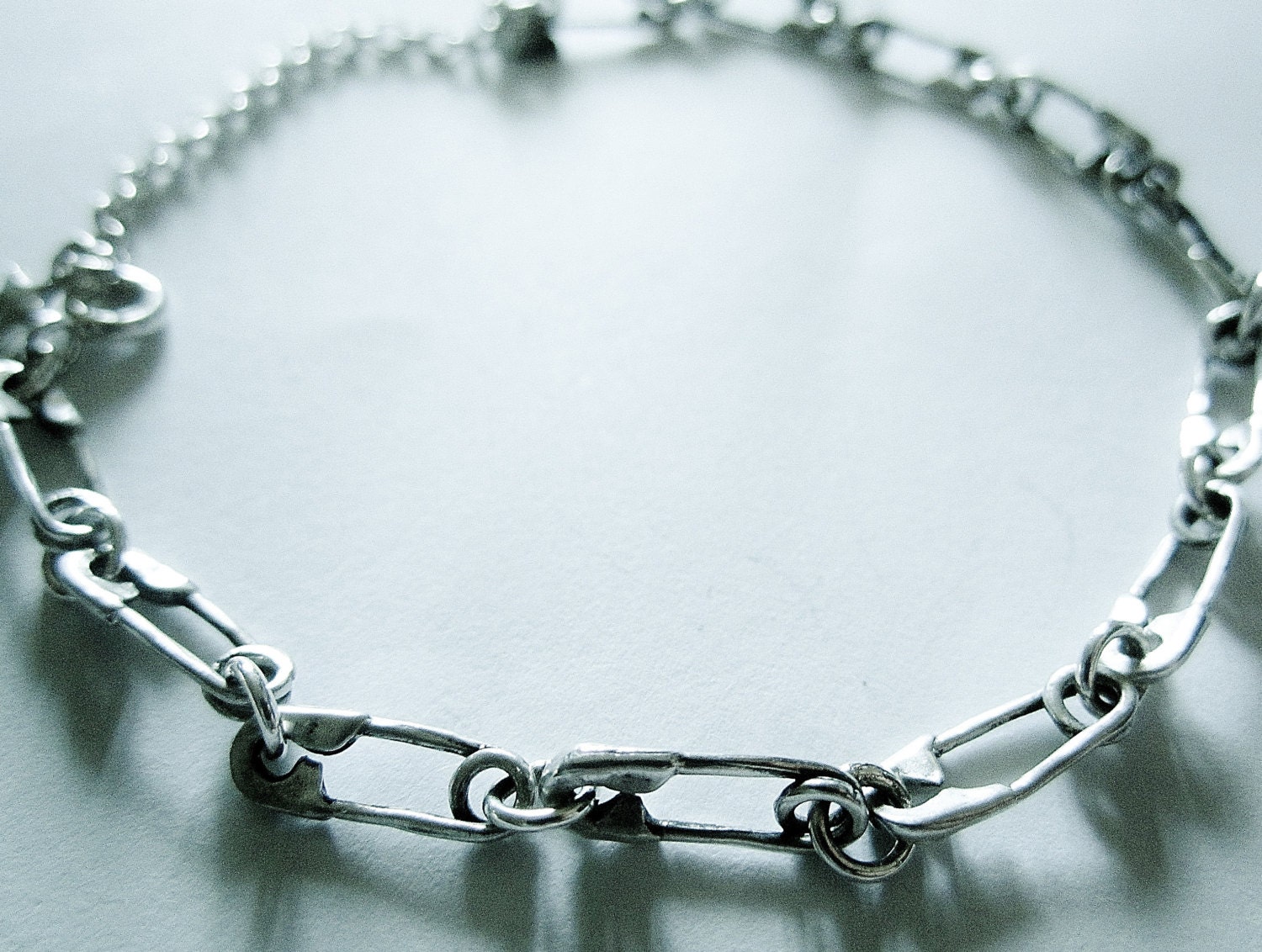 Sterling Silver Punk Safety Pin Bracelet / Necklace