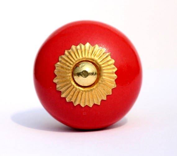 Red Round Ceramic Knobs/Dresser by PhoenixCraftsGallery