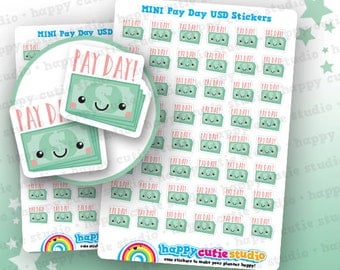 48 Cute MINI Pay Day/Payday USD Planner Stickers, Filofax, Erin Condren, Happy Planner, Kawaii, Cute Sticker, UK