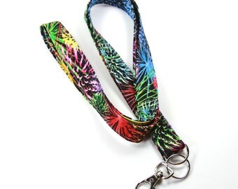 FIREWORKS Fabric Badge Holder, Colorful Fabric Lanyard, Multi-colorful lanyard