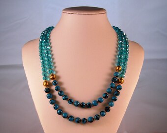 Items similar to Gold and Turquoise double strand necklace on Etsy
