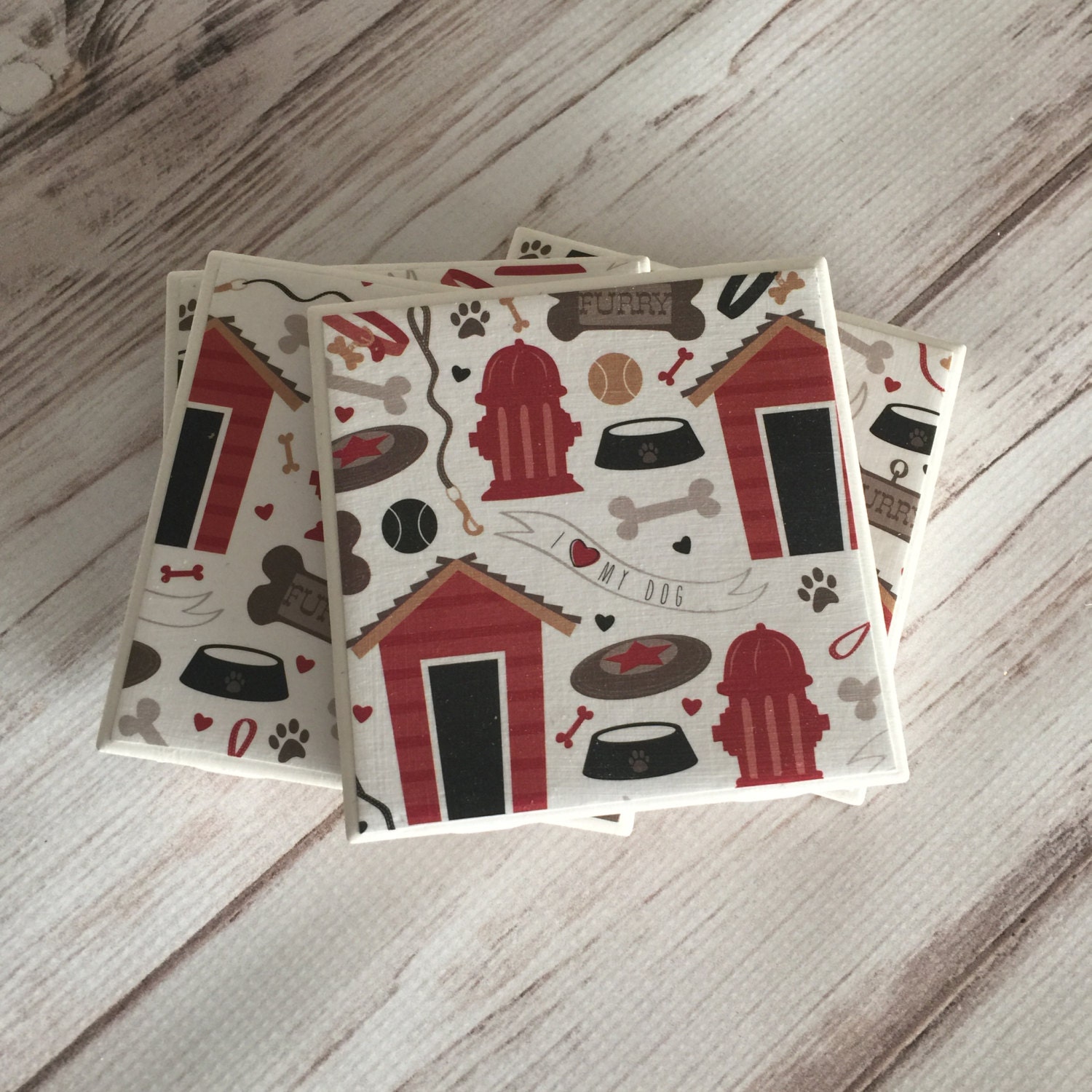 I Love My Dog Ceramic Coasters Coaster Set Tile Coasters