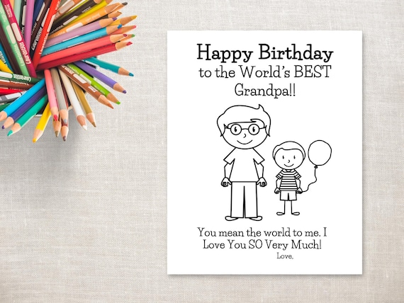 Birthday Coloring Printable Boy & Grandpa Birthday Card to
