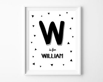 Personalized Nursery Letter and Name, Printable Wall Art Decor, Monochrome Nursery, Personalized Baby Gift, Instant Download *DIY PRINT*