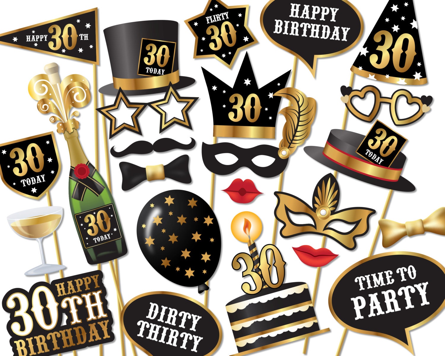 30th Birthday Photo Booth Props Instant Download Printable