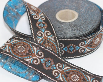 35 mm Blue&Brown Jacquard ribbon (1.37 inches) - jacquard - Decorative Craft Ribbon - Sewing trim - woven trim - embroidered ribbon