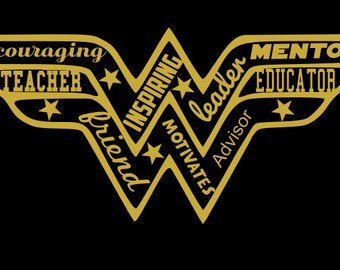 Iron On Transfer Decal Wonder Woman Teacher- Great for shirt or tote