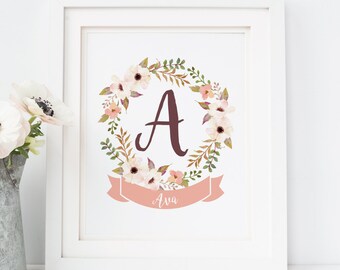 Custom Nursery Monogram Print, Baby Girl Nursery, Personalized Baby Name Sign, Nursery Printable, Baby Girl Gift, New Baby Gift, Baby Shower
