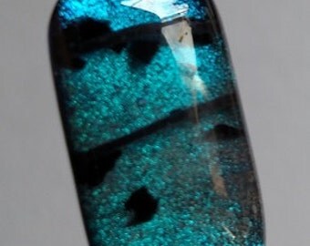 Silver Dichroic Fused Glass Pendant, Green/Black/Blue Necklace