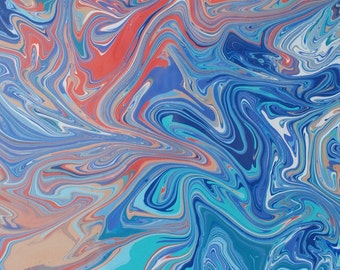 Abstract Acrylic Swirl in Blues and Corals