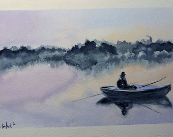 Original Watercolor - Fishing on boat