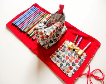 Items similar to Red pencil case with yellow line on Etsy