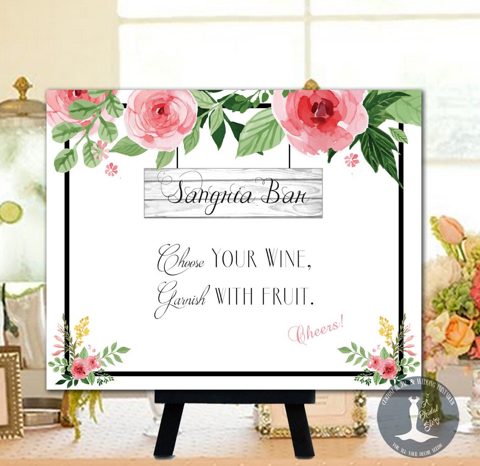Sangria Bar Floral Printable Sign Printable Instant Download