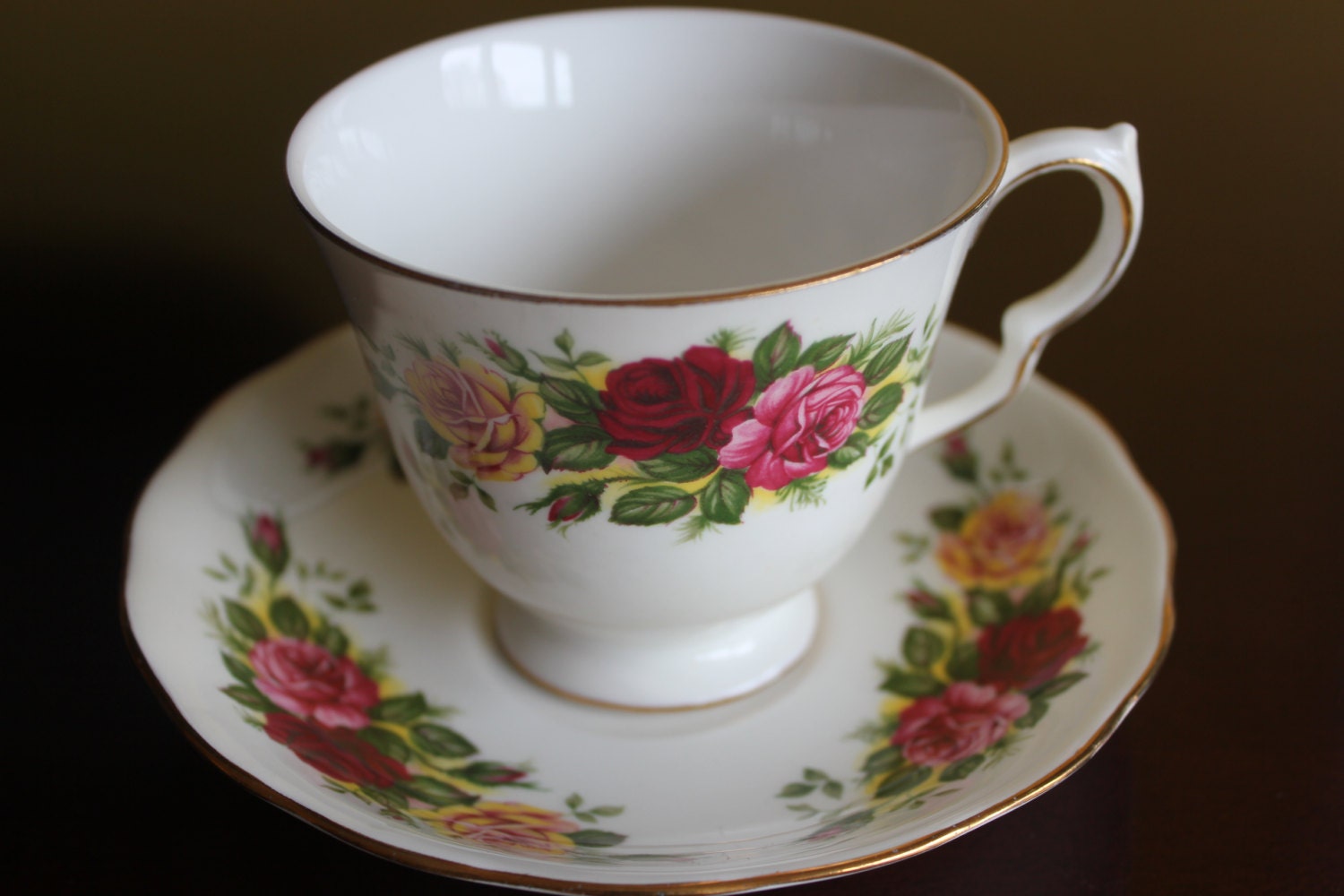 Vintage Royal Vale Bone China Teacup and Saucer in Yellow