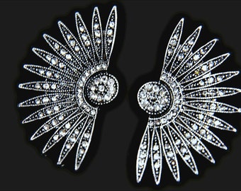 art deco earrings, gatsby earrings starburst earrings 1920s roaring 20s gunmetal silver crystal starburst earrings, great gatsby accessories