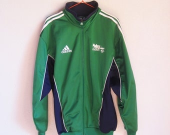 VINTAGE ADIDAS 3 Stripes Green and Navy Blue Tracksuit Top / Track Jacket Football / Soccer Club - Size M