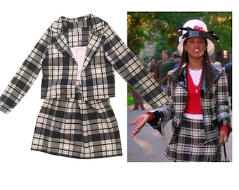 SALE Dionne's Clueless Outfit Black white Tartan Plaid Fancy Dress Adult Costume skate skirt woman costume halloween