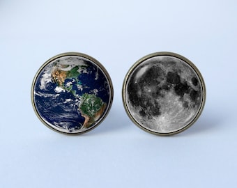 Earth and moon cufflinks Planet cufflinks Cosmos jewelry Solar system cuff links Astronomy cufflinks Gift for husband Universe jewelry Space