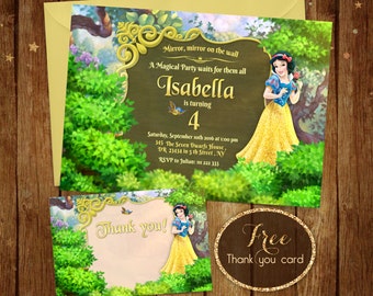 Snow White Invitation - Printable Snow White Birthday - Disney Snow White Invite - Princess Party Invite - 5x7 or 4x6 - Free Thank you Card