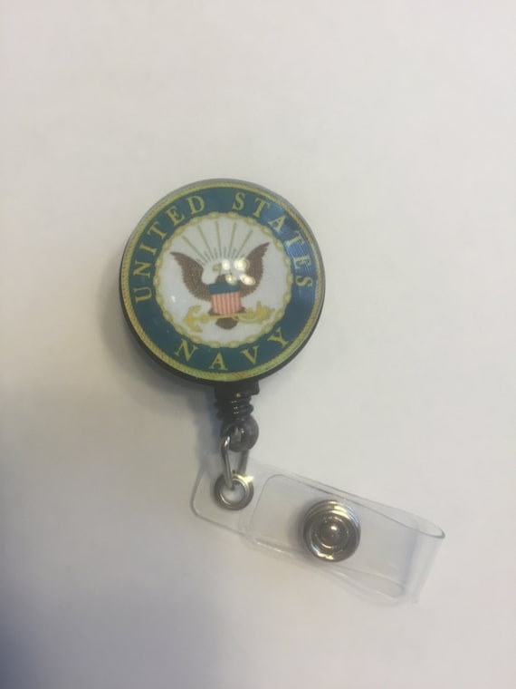 Navy retractable badge holder by on Etsy