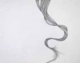 Fine Art Drawing, Graphite Hair, Elegant Unique Design, Hand Drawn Original Drawing,