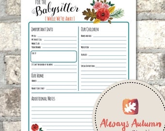 babysitter info sheet template