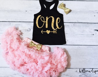 First Birthday Outfit Girl, Pink and Gold Tutu Dress