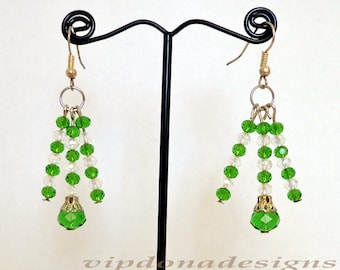 Splendid Swarovski Green Round Crystals Handmade Earrings