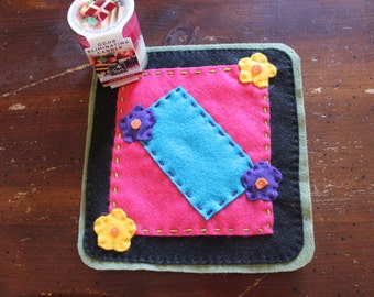 Flower Power Candle Mat With Candle, Felt Candle Mat, Candle Mat, Candle, Springtime, Christmas Gift, Housewarming, Mother's Day Gift